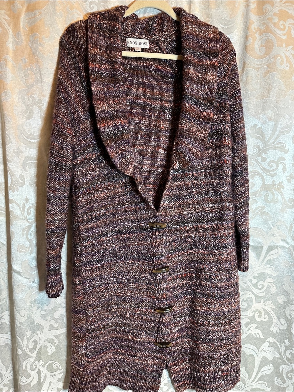 Knox Rose Brown Marled Shawl Collar Button Front Long Cardigan